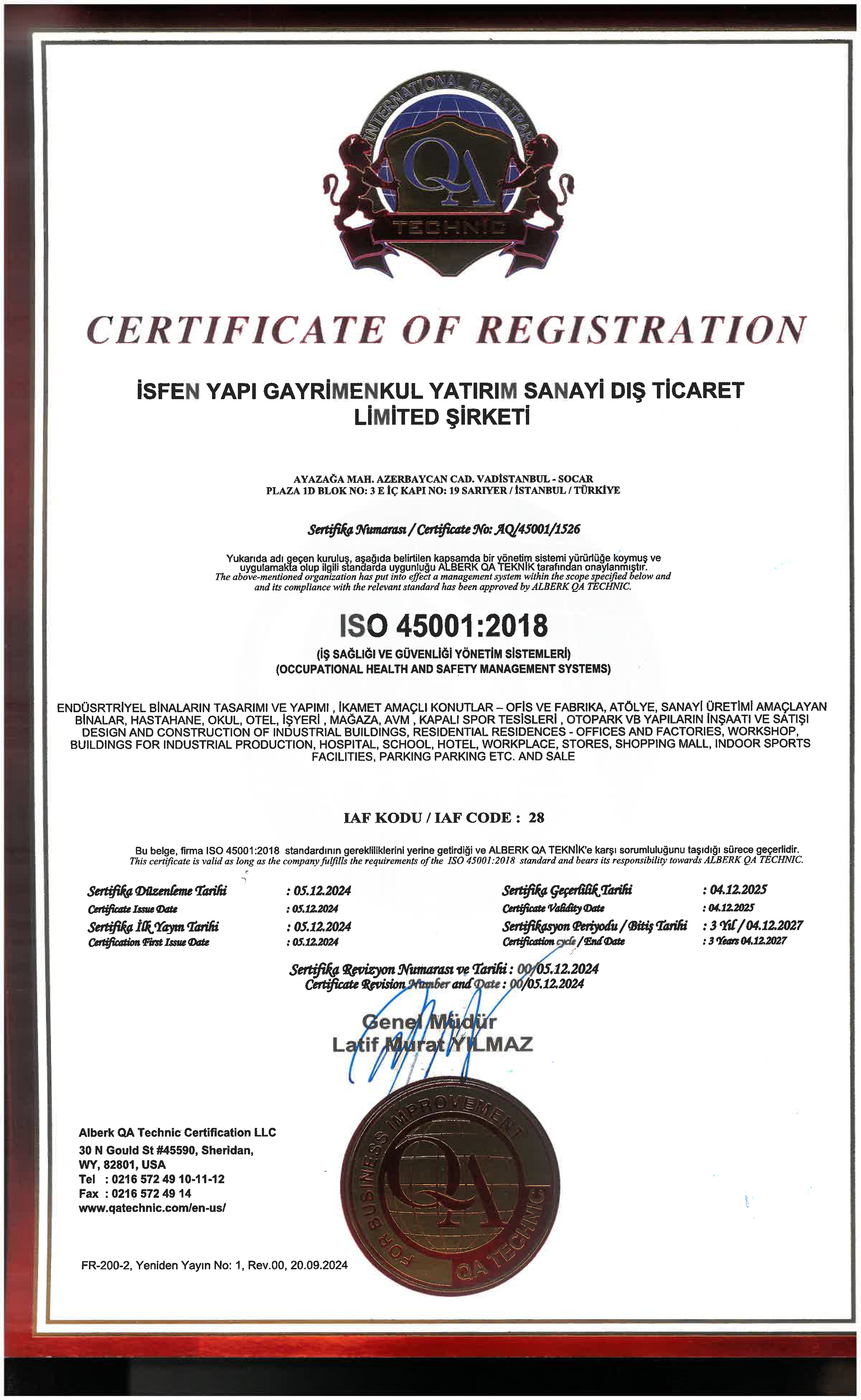 ISO 45001:2018 İş Sağlığı ve Güvenliği
