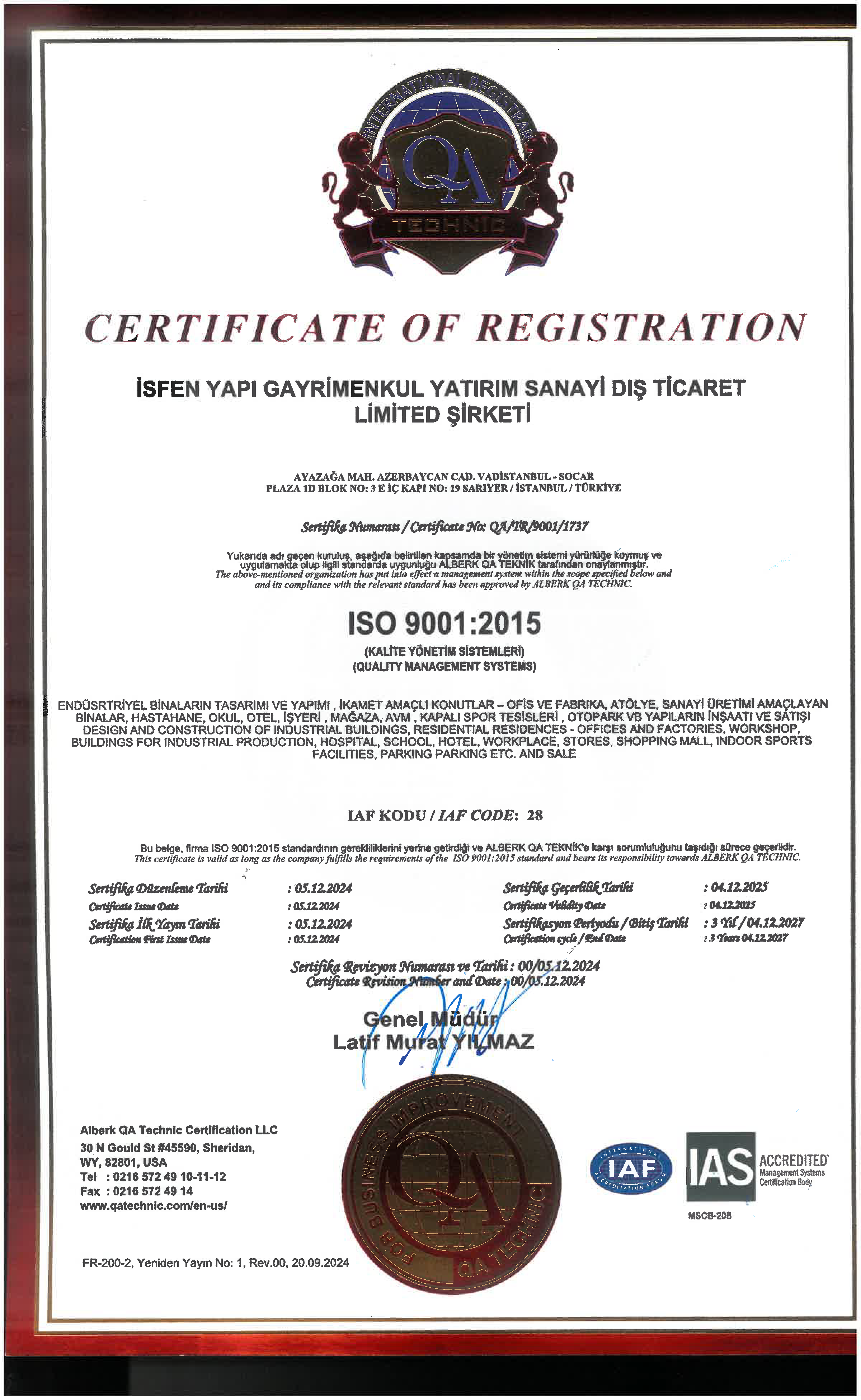 ISO 9001:2015 Kalite Yönetim Sistemi